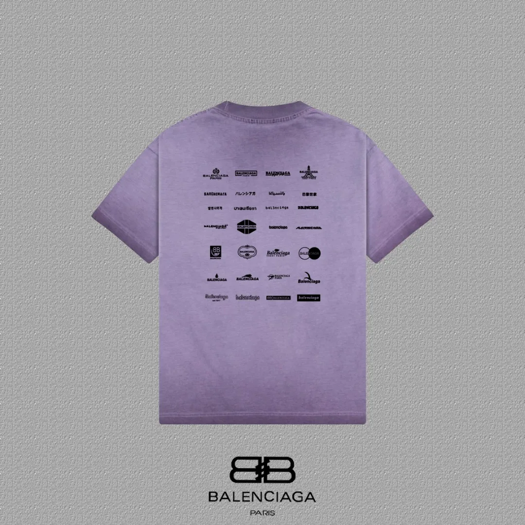P90✨🔥 [balenciaga] 2026FW Paris lettering short-sleeved T-shirt Premium 26s double yarn 300g fabric, washed and sprayed with old and frayed craftsmanship Color: washed brown, washed Purple, washed Gray Size: S M L XL 2XL